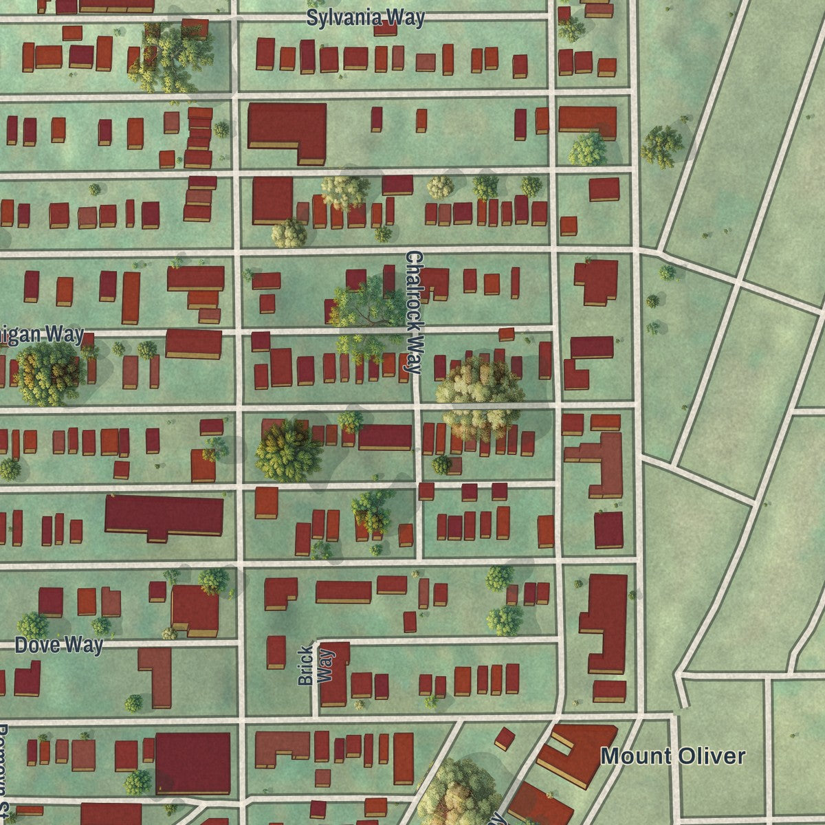 Second close-up of the map of Knoxville, Pennsylvania print showing more streets and buildings
