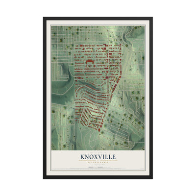 Map of Knoxville, Pennsylvania, 12 x 18 inch print in a black wood frame