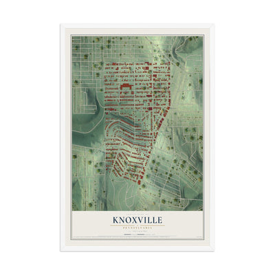 Map of Knoxville, Pennsylvania, 12 x 18 inch print in a white wood frame