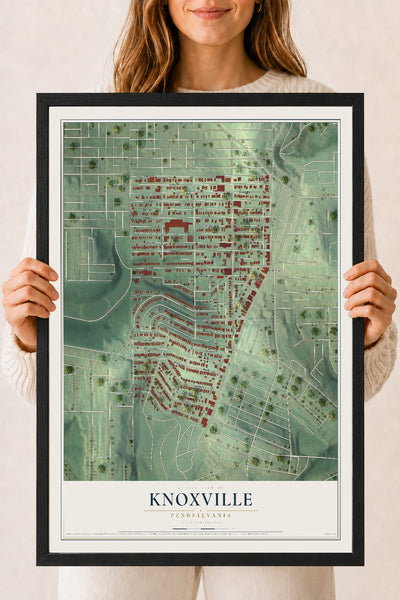 Map of Knoxville, Pennsylvania, 18 x 24 inch print in a black wood frame