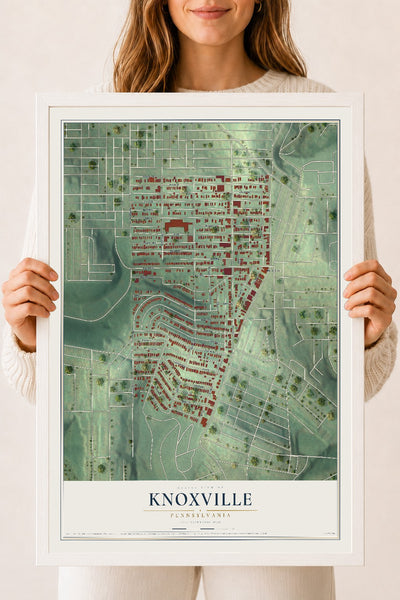 Map of Knoxville, Pennsylvania, 18 x 24 inch print in a white wood frame