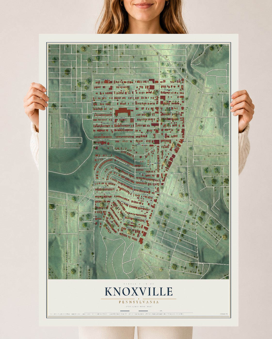Map of Knoxville, Pennsylvania, 24 x 36 inch unframed archival matte print