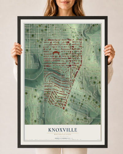 Map of Knoxville, Pennsylvania, 24 x 36 inch print in a black wood frame
