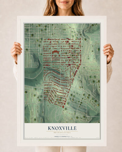 Map of Knoxville, Pennsylvania, 24 x 36 inch print in a white wood frame