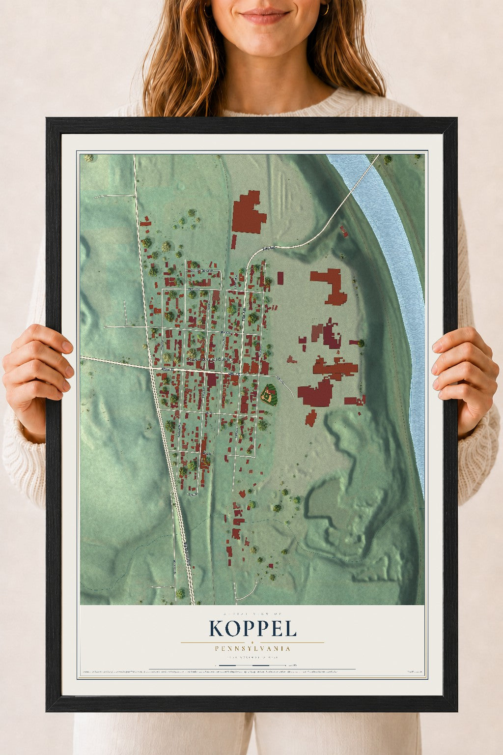 Map of Koppel, Pennsylvania, 18 x 24 inch print in a black wood frame