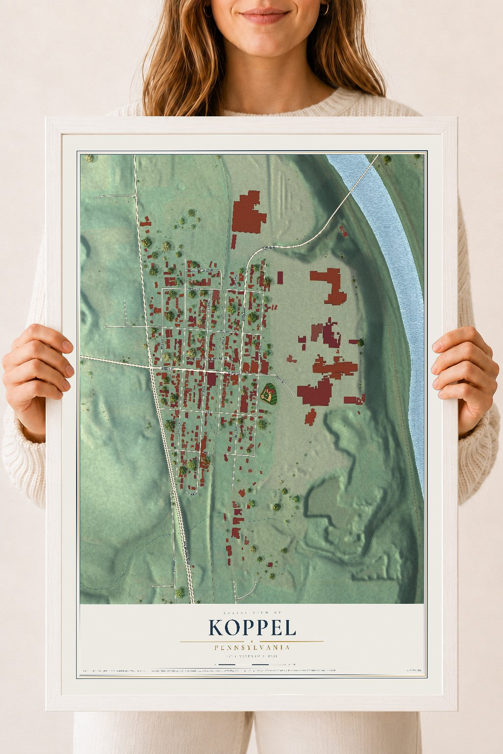 Map of Koppel, Pennsylvania, 18 x 24 inch print in a white wood frame