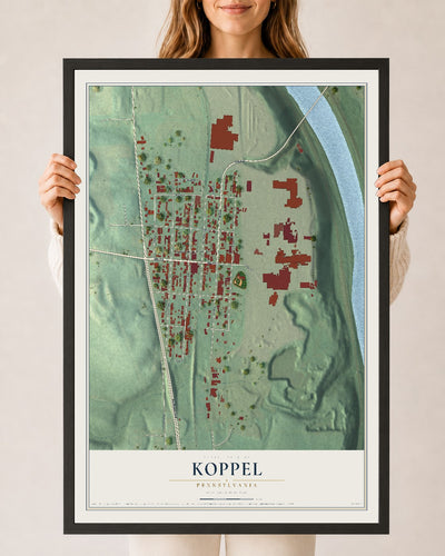 Map of Koppel, Pennsylvania, 24 x 36 inch print in a black wood frame
