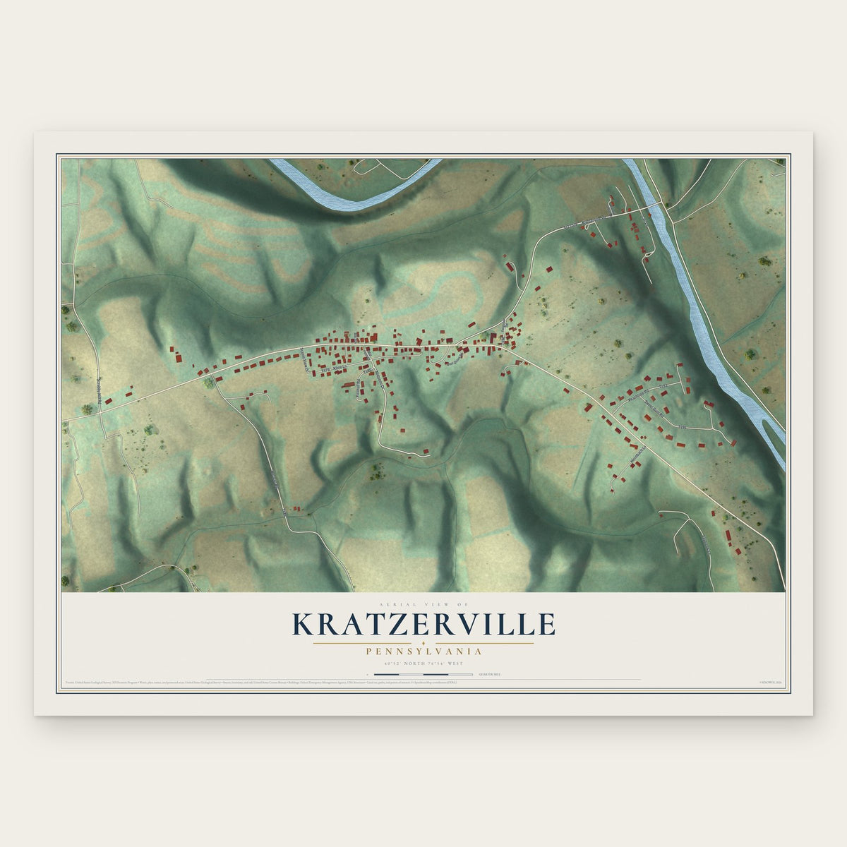 Kratzerville, Pennsylvania map print, the full design