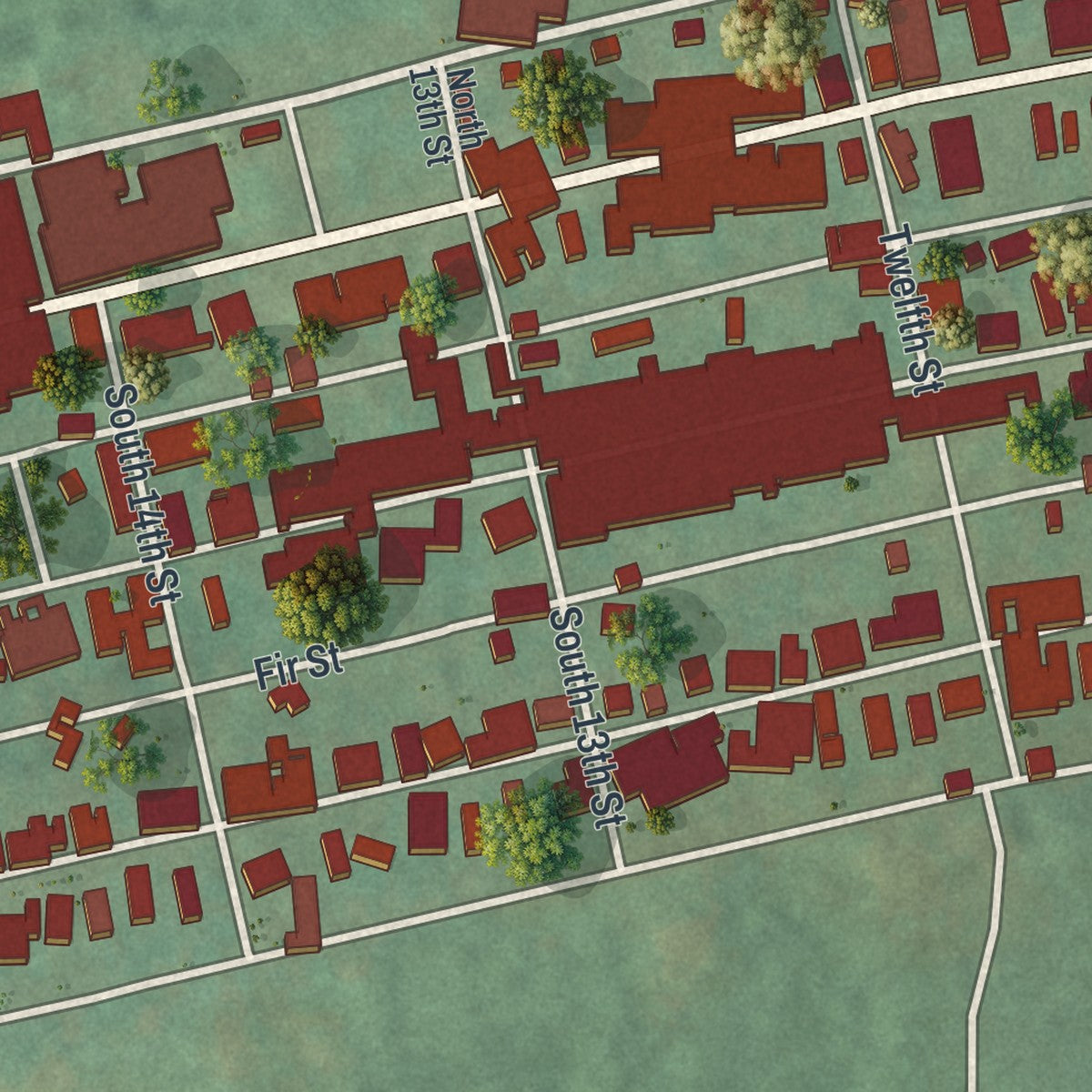 Second close-up of the map of Kulpmont, Pennsylvania print showing more streets and buildings