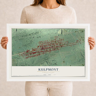 Map of Kulpmont, Pennsylvania, 12 x 18 inch print in a white wood frame