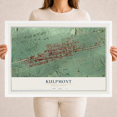 Map of Kulpmont, Pennsylvania, 18 x 24 inch print in a white wood frame