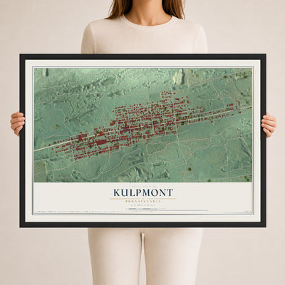 Map of Kulpmont, Pennsylvania, 24 x 36 inch print in a black wood frame