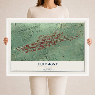Map of Kulpmont, Pennsylvania, 24 x 36 inch print in a white wood frame