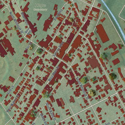 Close-up of the map of Kutztown, Pennsylvania print showing street and building detail