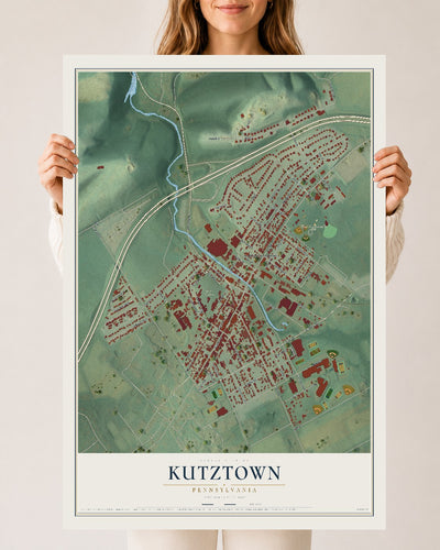 Map of Kutztown, Pennsylvania, 24 x 36 inch unframed archival matte print