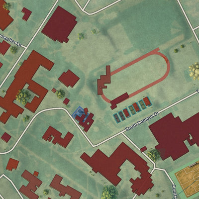 Close-up of the map of Kutztown University, Pennsylvania print showing street and building detail