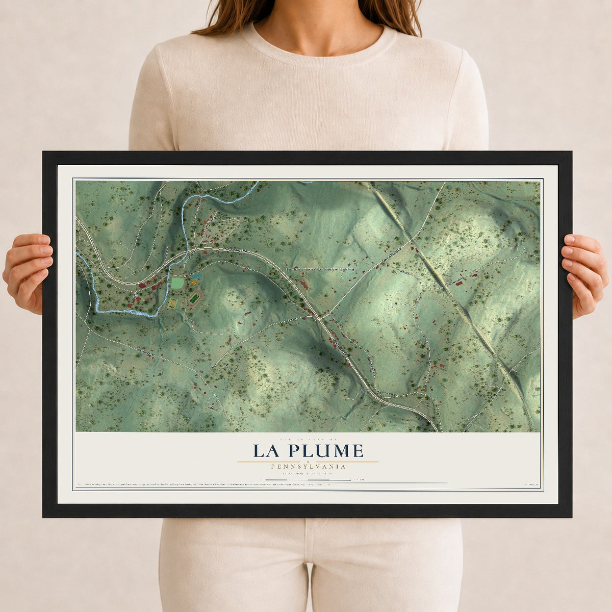 Map of La Plume, Pennsylvania, 12 x 18 inch print in a black wood frame