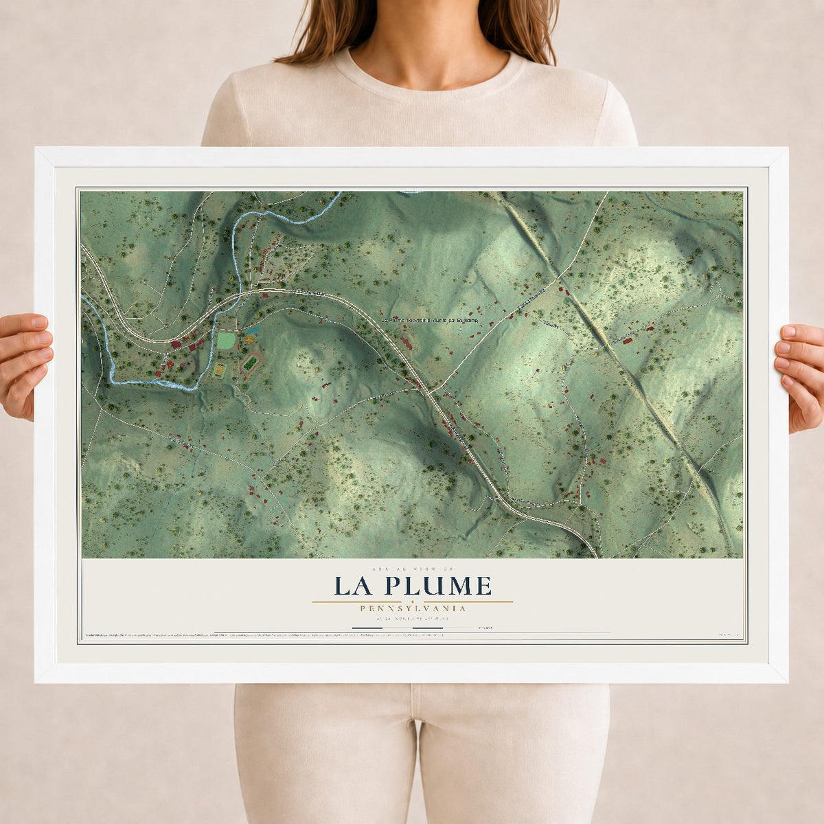 Map of La Plume, Pennsylvania, 18 x 24 inch print in a white wood frame