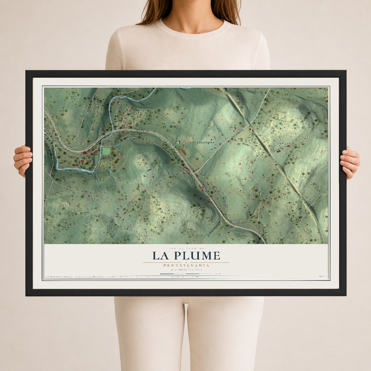 Map of La Plume, Pennsylvania, 24 x 36 inch print in a black wood frame