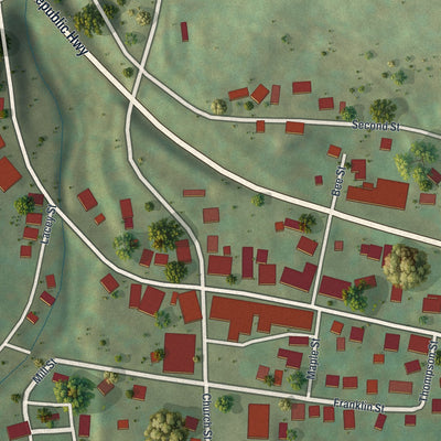 Close-up of the map of Laceyville, Pennsylvania print showing street and building detail