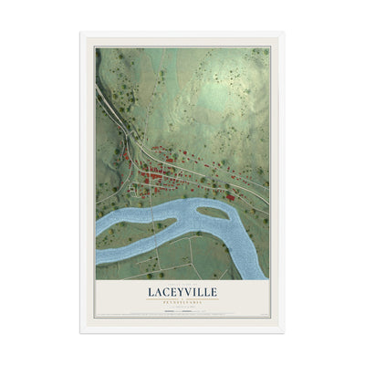 Map of Laceyville, Pennsylvania, 12 x 18 inch print in a white wood frame