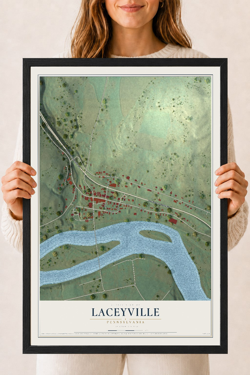 Map of Laceyville, Pennsylvania, 18 x 24 inch print in a black wood frame