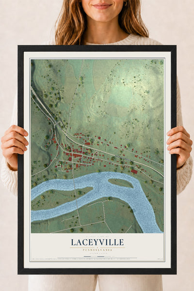 Map of Laceyville, Pennsylvania, 18 x 24 inch print in a black wood frame