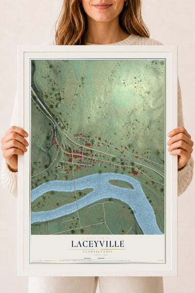 Map of Laceyville, Pennsylvania, 18 x 24 inch print in a white wood frame