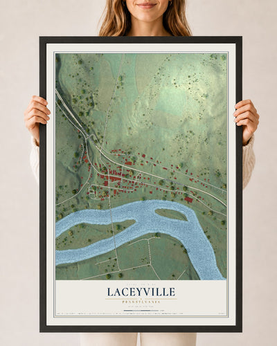 Map of Laceyville, Pennsylvania, 24 x 36 inch print in a black wood frame