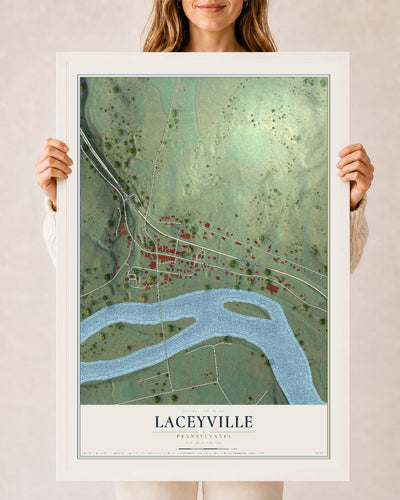 Map of Laceyville, Pennsylvania, 24 x 36 inch print in a white wood frame