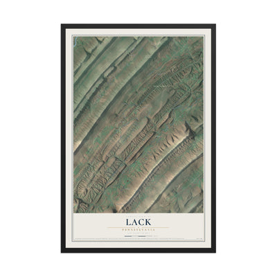 Map of Lack, Pennsylvania, 12 x 18 inch print in a black wood frame