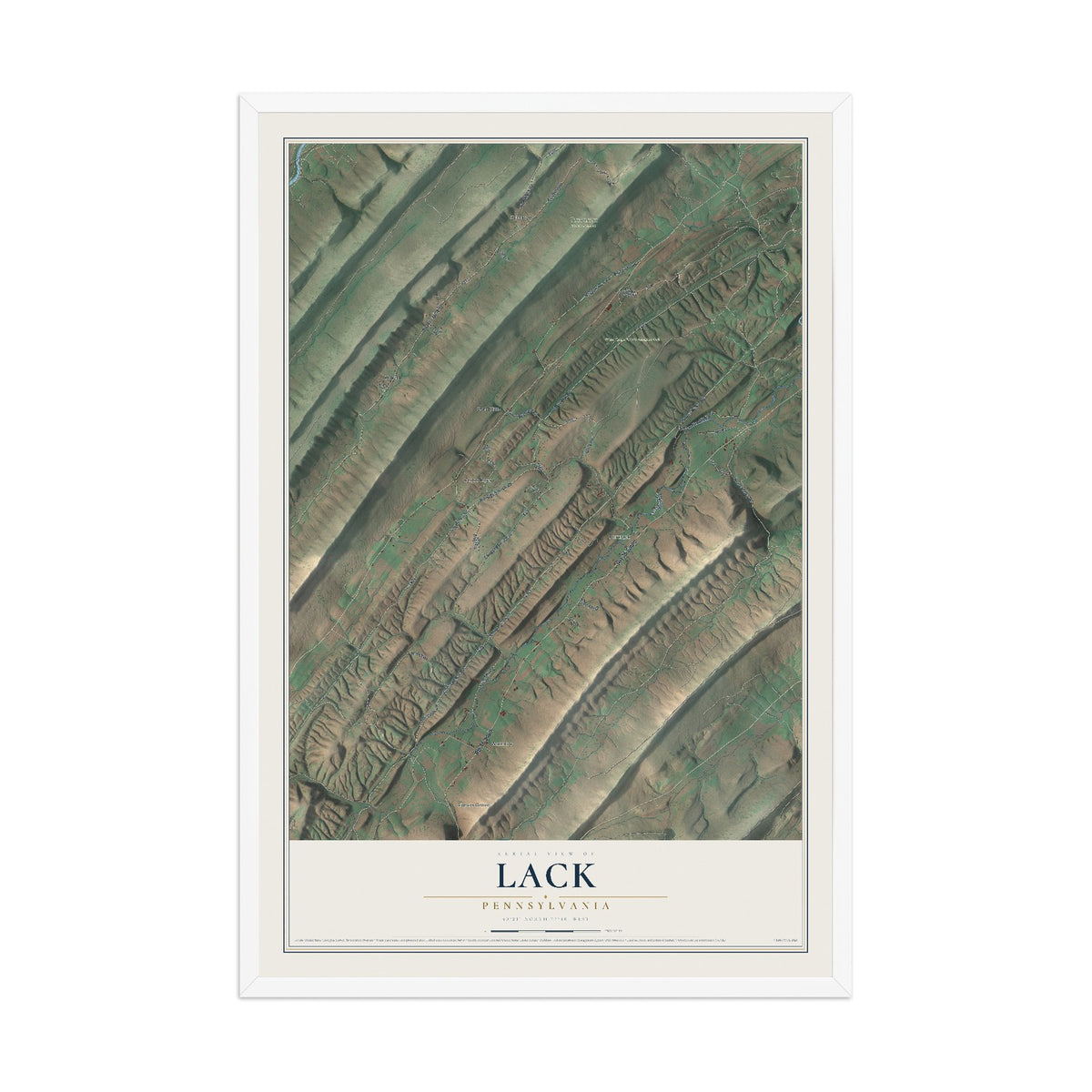 Map of Lack, Pennsylvania, 12 x 18 inch print in a white wood frame