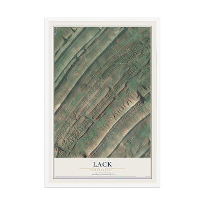 Map of Lack, Pennsylvania, 12 x 18 inch print in a white wood frame