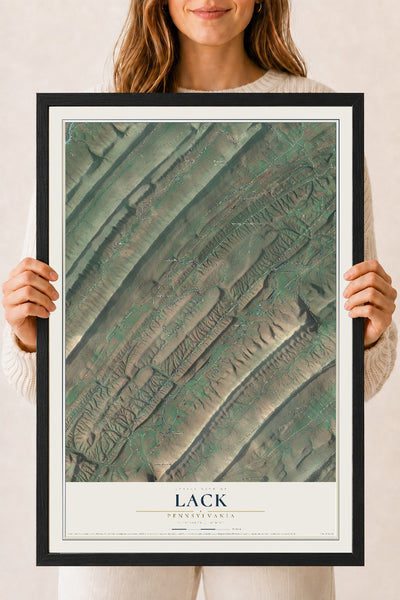 Map of Lack, Pennsylvania, 18 x 24 inch print in a black wood frame