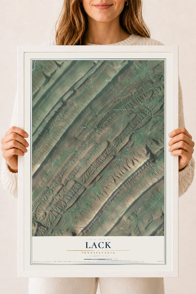 Map of Lack, Pennsylvania, 18 x 24 inch print in a white wood frame