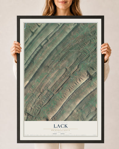 Map of Lack, Pennsylvania, 24 x 36 inch print in a black wood frame