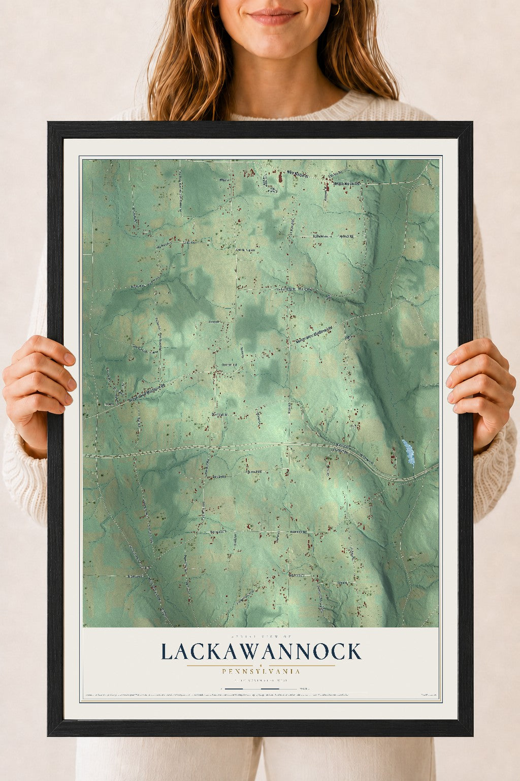 Map of Lackawannock, Pennsylvania, 18 x 24 inch print in a black wood frame