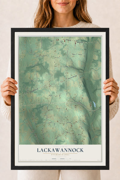 Map of Lackawannock, Pennsylvania, 18 x 24 inch print in a black wood frame