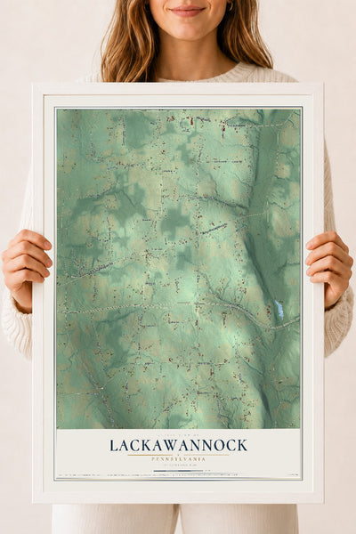 Map of Lackawannock, Pennsylvania, 18 x 24 inch print in a white wood frame