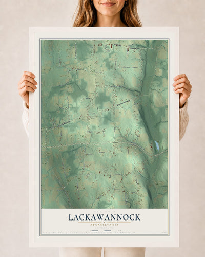 Map of Lackawannock, Pennsylvania, 24 x 36 inch print in a white wood frame