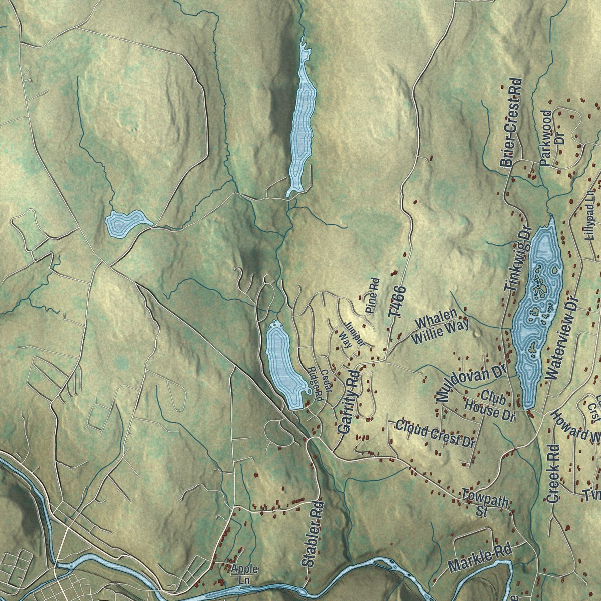 Second close-up of the map of Lackawaxen, Pennsylvania print showing more streets and buildings