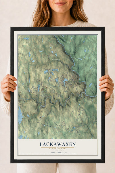 Map of Lackawaxen, Pennsylvania, 18 x 24 inch print in a black wood frame