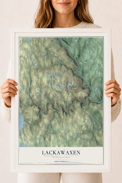 Map of Lackawaxen, Pennsylvania, 18 x 24 inch print in a white wood frame