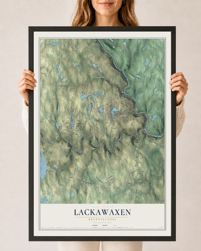 Map of Lackawaxen, Pennsylvania, 24 x 36 inch print in a black wood frame