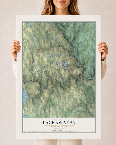 Map of Lackawaxen, Pennsylvania, 24 x 36 inch print in a white wood frame
