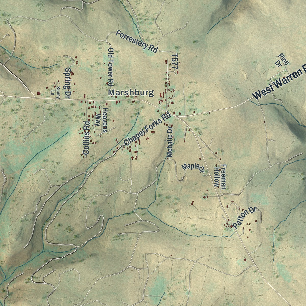 Second close-up of the map of Lafayette, Pennsylvania print showing more streets and buildings