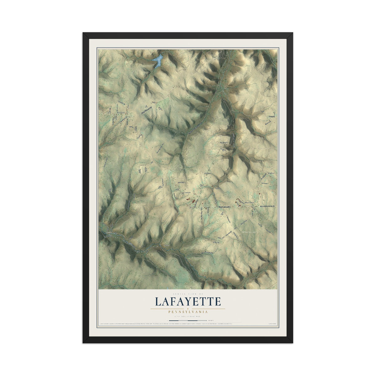 Map of Lafayette, Pennsylvania, 12 x 18 inch print in a black wood frame