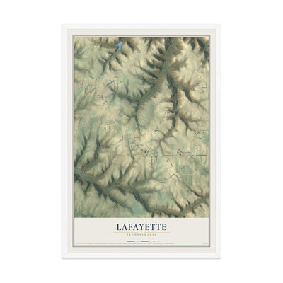 Map of Lafayette, Pennsylvania, 12 x 18 inch print in a white wood frame