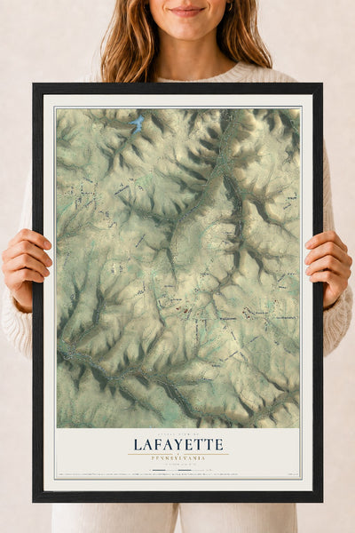 Map of Lafayette, Pennsylvania, 18 x 24 inch print in a black wood frame