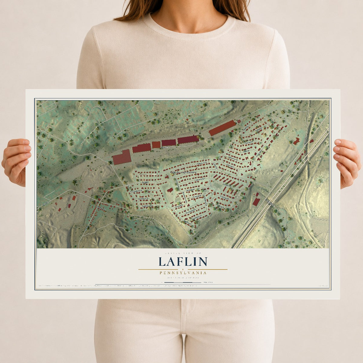 Map of Laflin, Pennsylvania, 12 x 18 inch unframed archival matte print